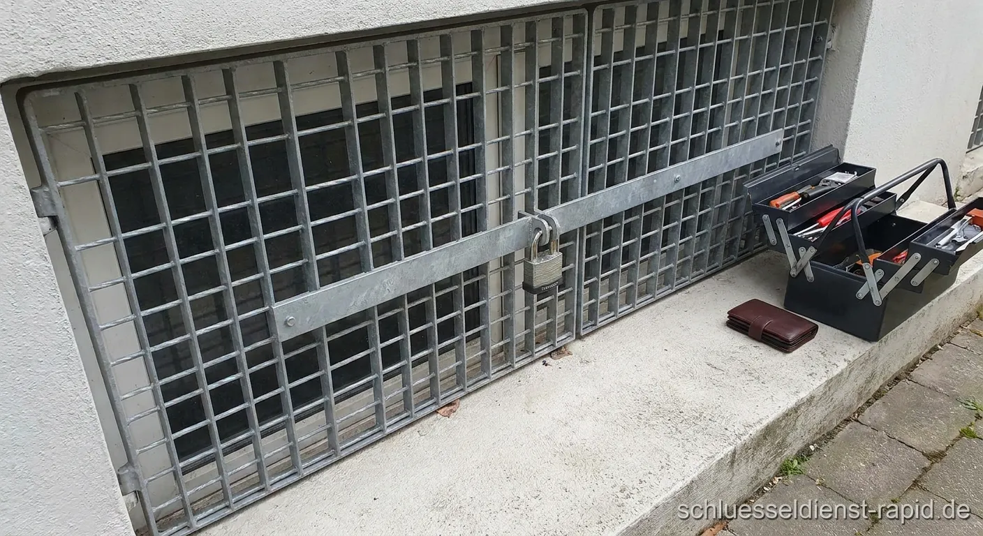 Sicherung eines Kellerschachtgitters mit Einbruchschutz