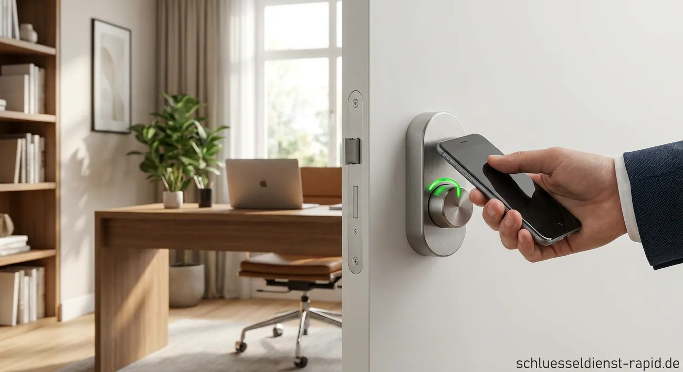 Elektronischer Schließzylinder am Türknauf eines Home Office