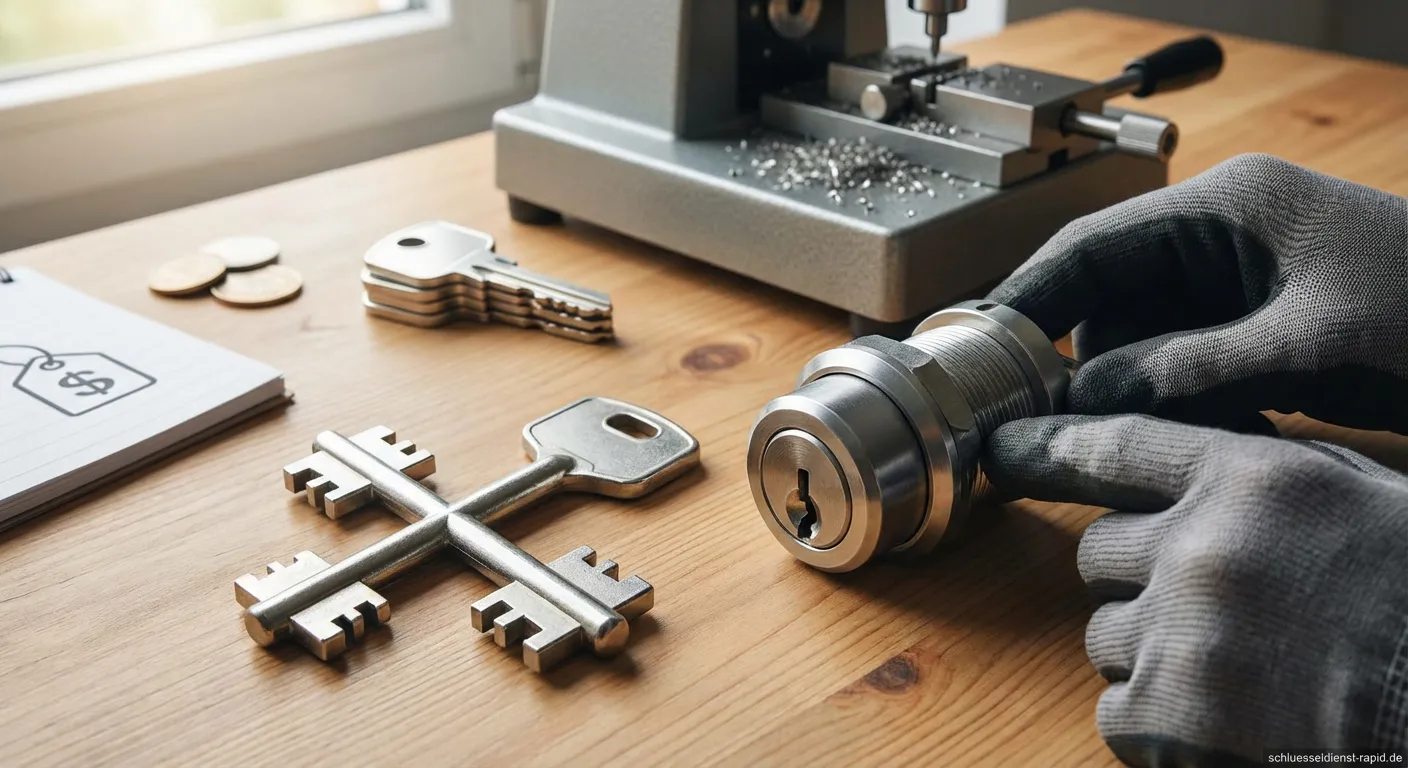 Nahaufnahme eines Kreuzbartschlüssels aus Metall auf einer dunklen Oberfläche