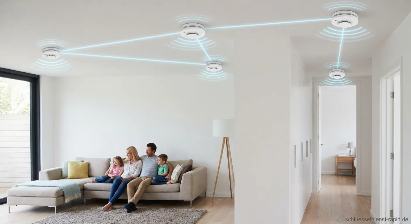 Vernetzte Rauchmelder an der Zimmerdecke montiert