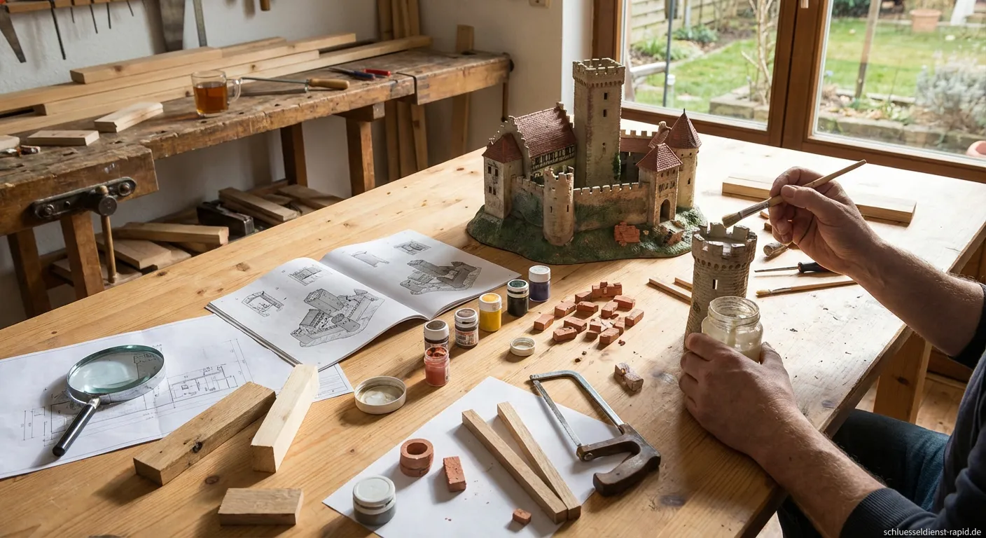 Handwerker beim Schlossausbau an einer geöffneten Tür