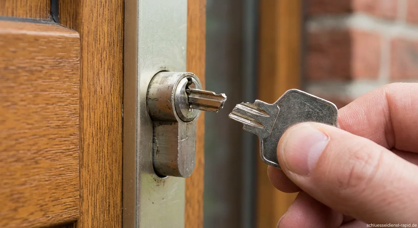 Abgebrochener Schlüssel im Schloss mit Werkzeug zur Entfernung