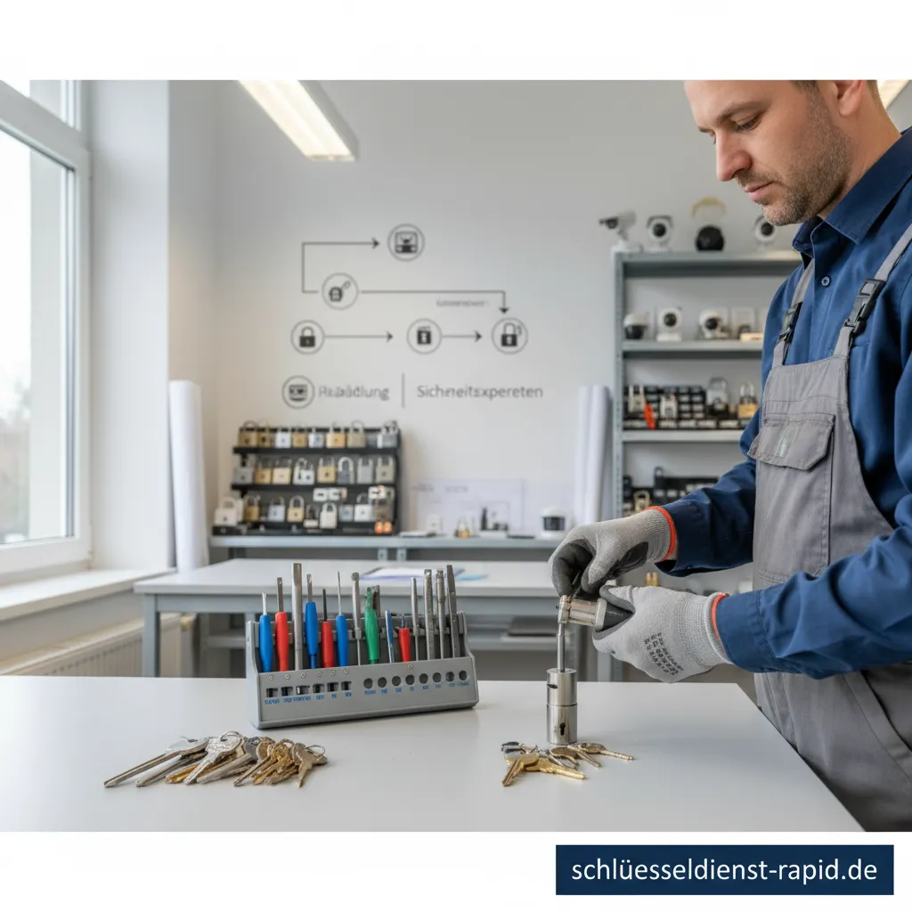 Person in Ausbildung, die an einem Schloss arbeitet und die Schlüsseldienst Ausbildung und Qualifikationen demonstriert.