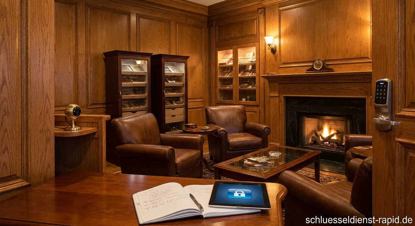 Modern gesicherter Zigarrenraum mit elektronischem Schließsystem und Humidor